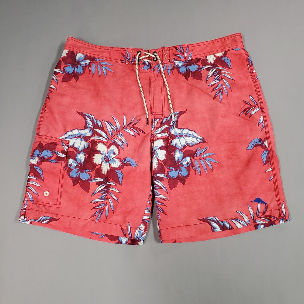 Tommy Bahama Mens Relax Red Floral Tropical Swim Trunks Size XL
